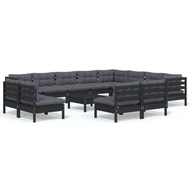 vidaXL 13 Piece Garden Lounge Set with Cushions Black Solid Pinewood