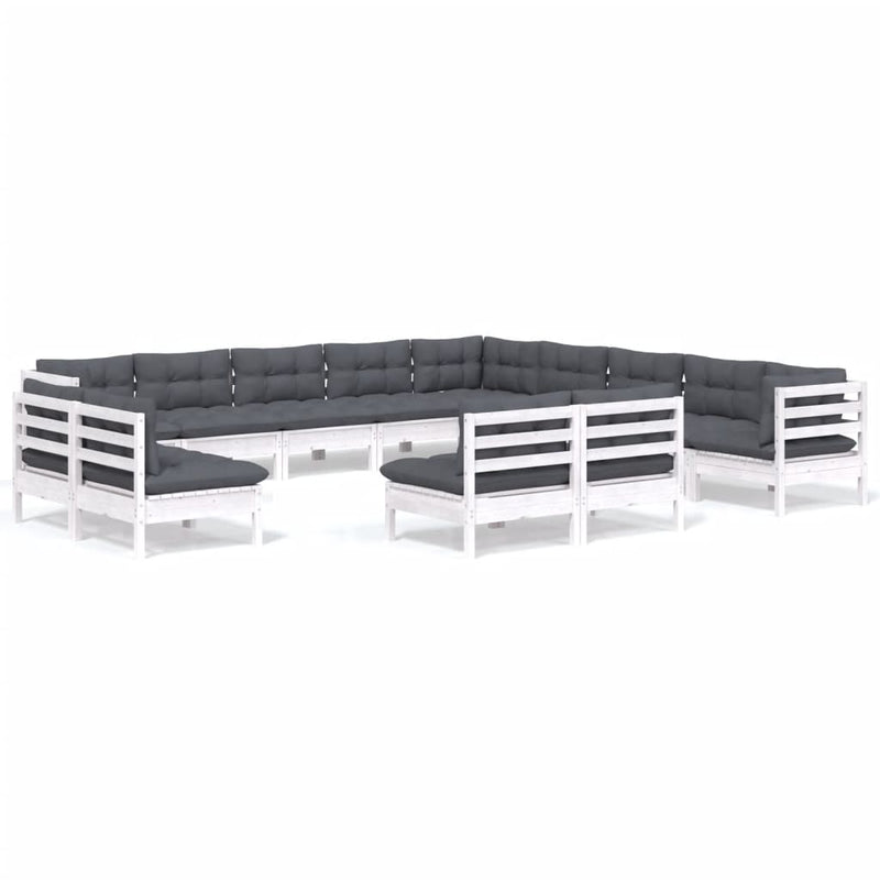 vidaXL 13 Piece Garden Lounge Set with Cushions White Solid Pinewood