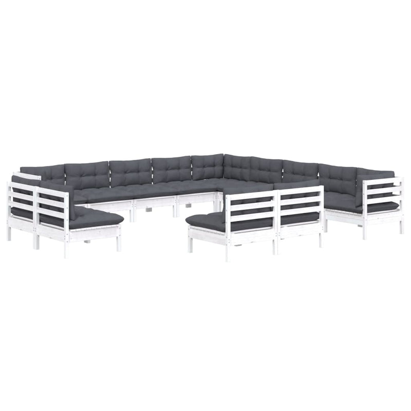 vidaXL 13 Piece Garden Lounge Set with Cushions White Solid Pinewood
