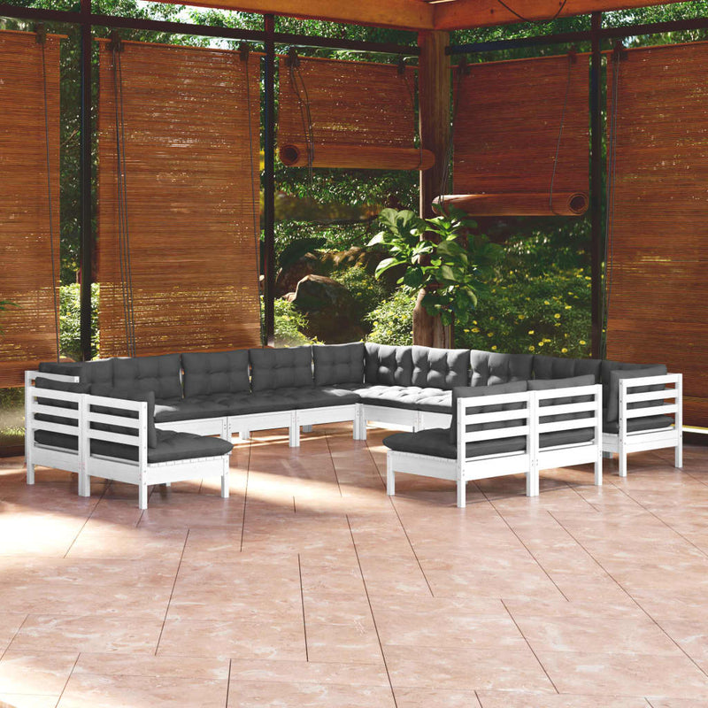 vidaXL 13 Piece Garden Lounge Set with Cushions White Solid Pinewood