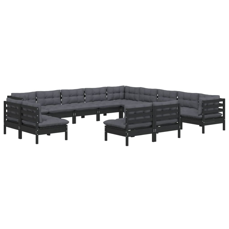 vidaXL 13 Piece Garden Lounge Set with Cushions Black Solid Pinewood