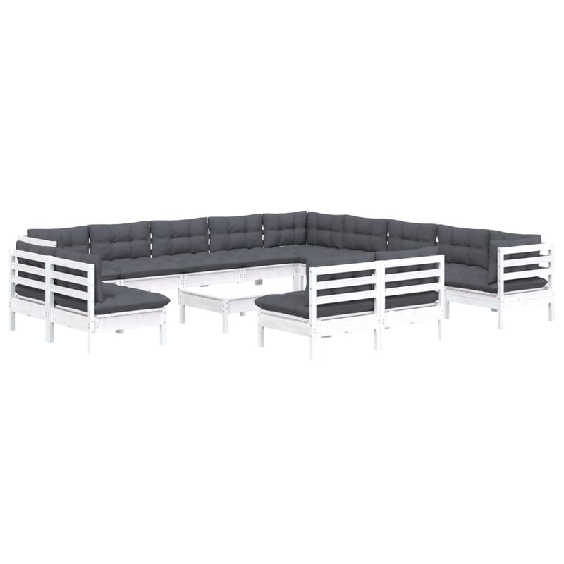 vidaXL 14 Piece Garden Lounge Set with Cushions White Solid Pinewood