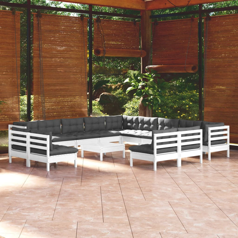 vidaXL 14 Piece Garden Lounge Set with Cushions White Solid Pinewood