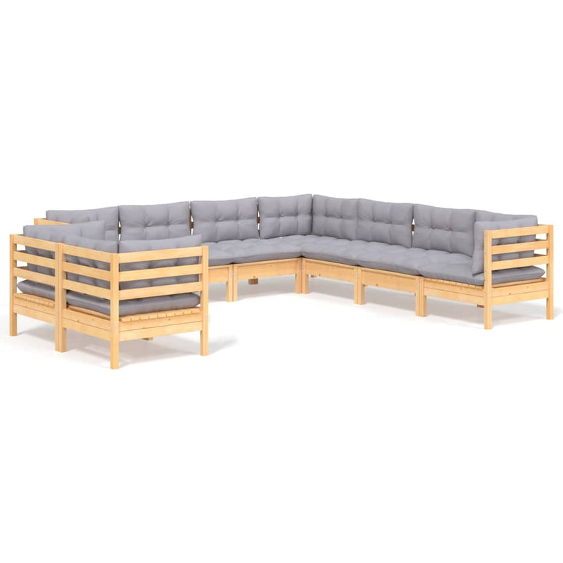 vidaXL 9 Piece Garden Lounge Set with Grey Cushions Solid Pinewood