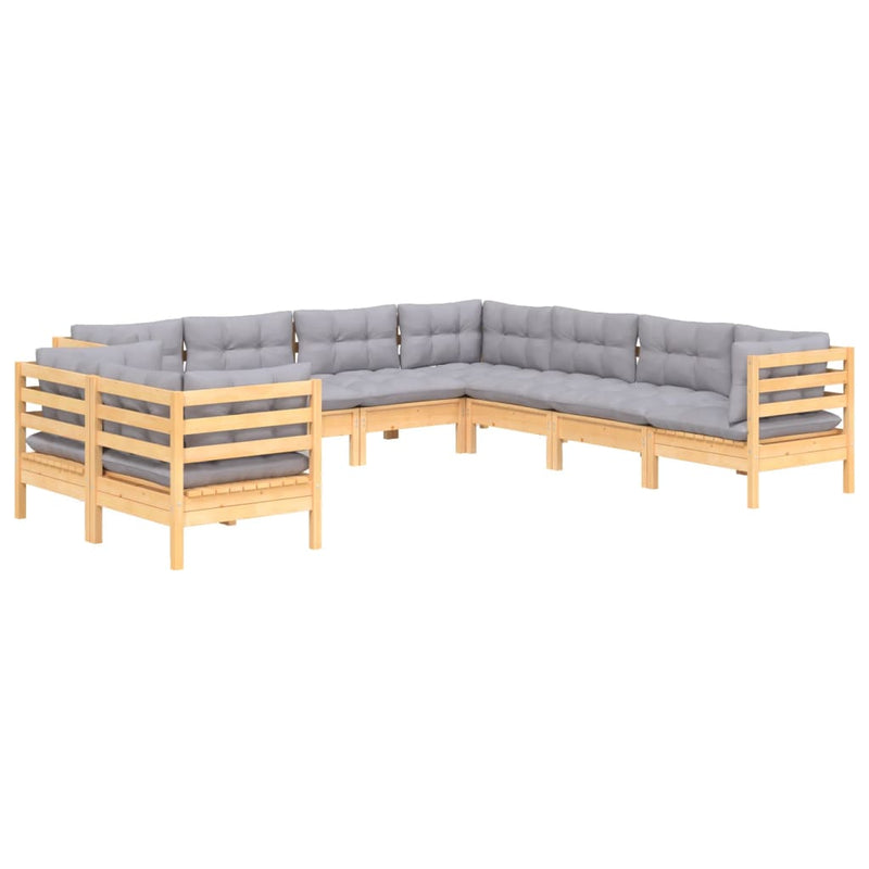 vidaXL 9 Piece Garden Lounge Set with Grey Cushions Solid Pinewood