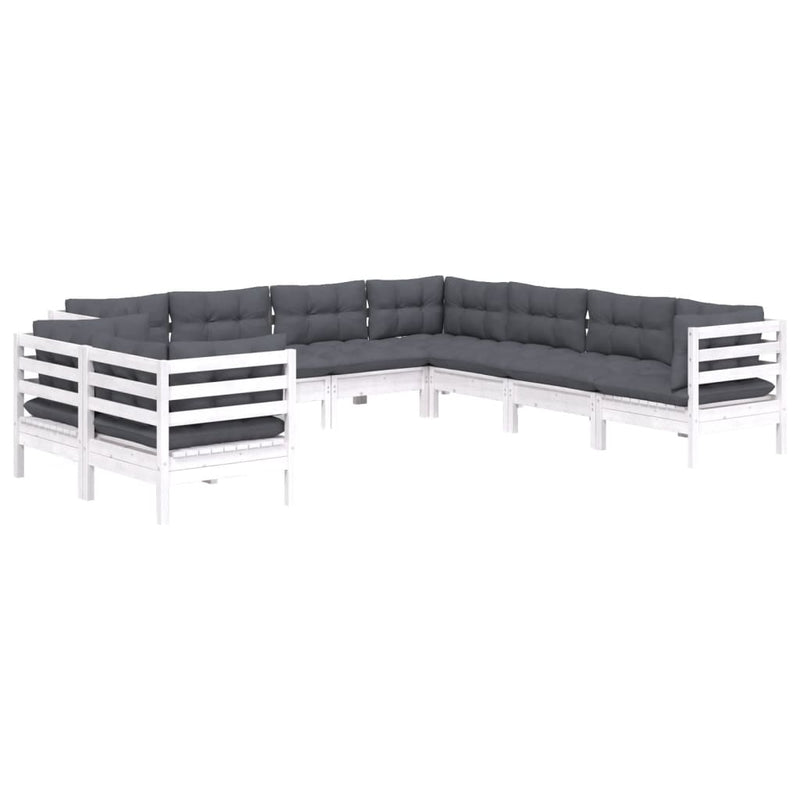 vidaXL 9 Piece Garden Lounge Set with Cushions White Solid Pinewood