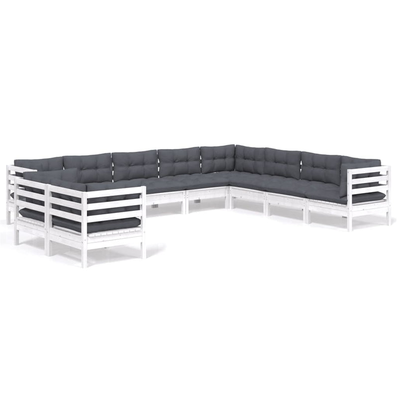 vidaXL 10 Piece Garden Lounge Set with Cushions White Solid Pinewood