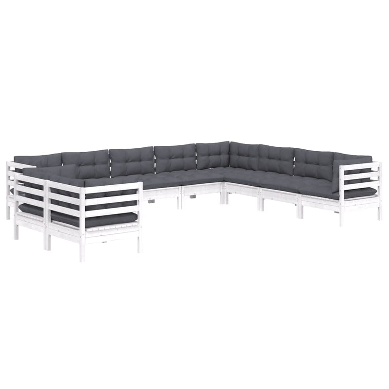 vidaXL 10 Piece Garden Lounge Set with Cushions White Solid Pinewood