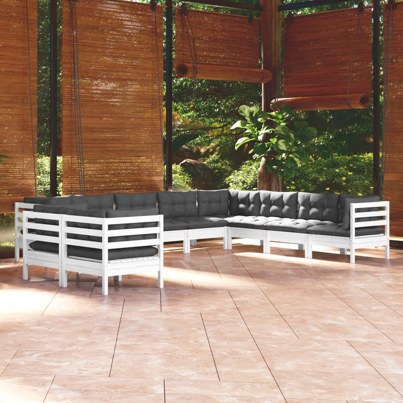 vidaXL 10 Piece Garden Lounge Set with Cushions White Solid Pinewood