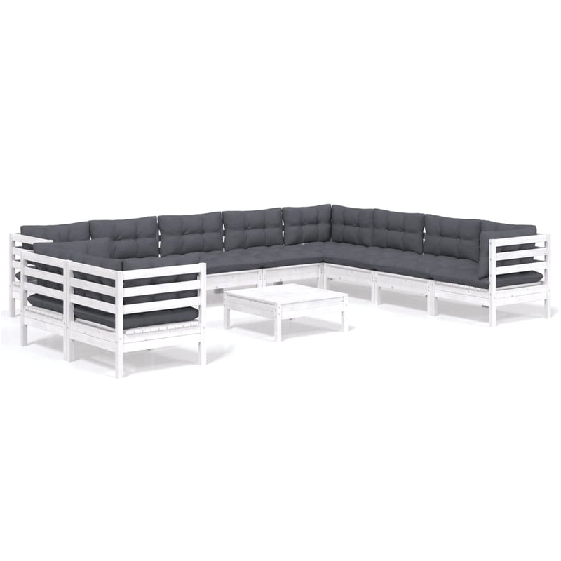 vidaXL 11 Piece Garden Lounge Set with Cushions White Solid Pinewood