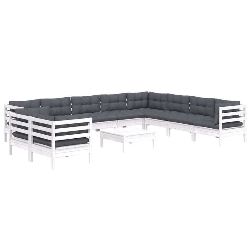 vidaXL 11 Piece Garden Lounge Set with Cushions White Solid Pinewood
