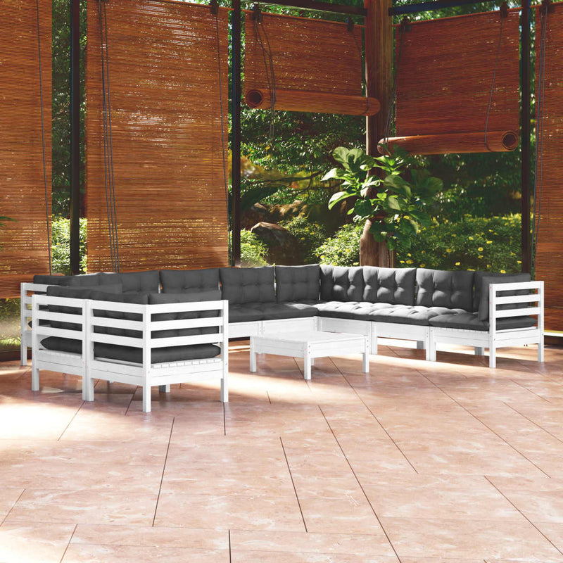 vidaXL 11 Piece Garden Lounge Set with Cushions White Solid Pinewood