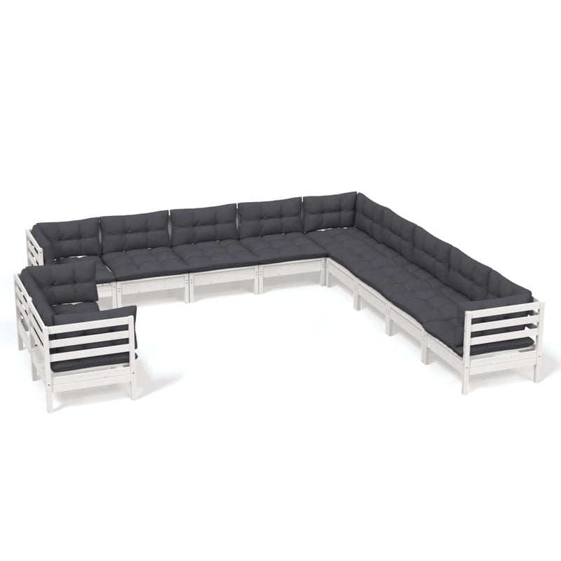 vidaXL 11 Piece Garden Lounge Set with Cushions White Solid Pinewood