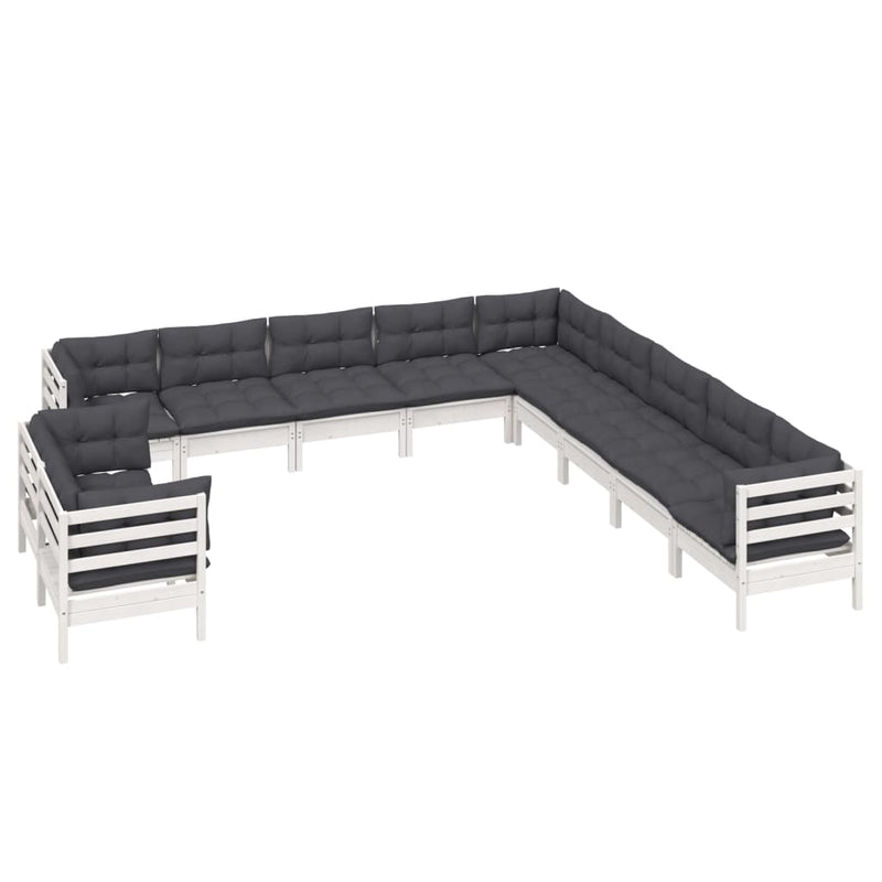 vidaXL 11 Piece Garden Lounge Set with Cushions White Solid Pinewood