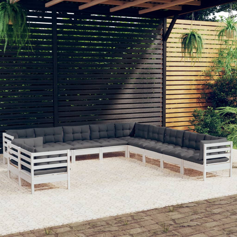 vidaXL 11 Piece Garden Lounge Set with Cushions White Solid Pinewood