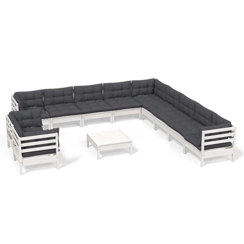 vidaXL 12 Piece Garden Lounge Set with Cushions White Solid Pinewood