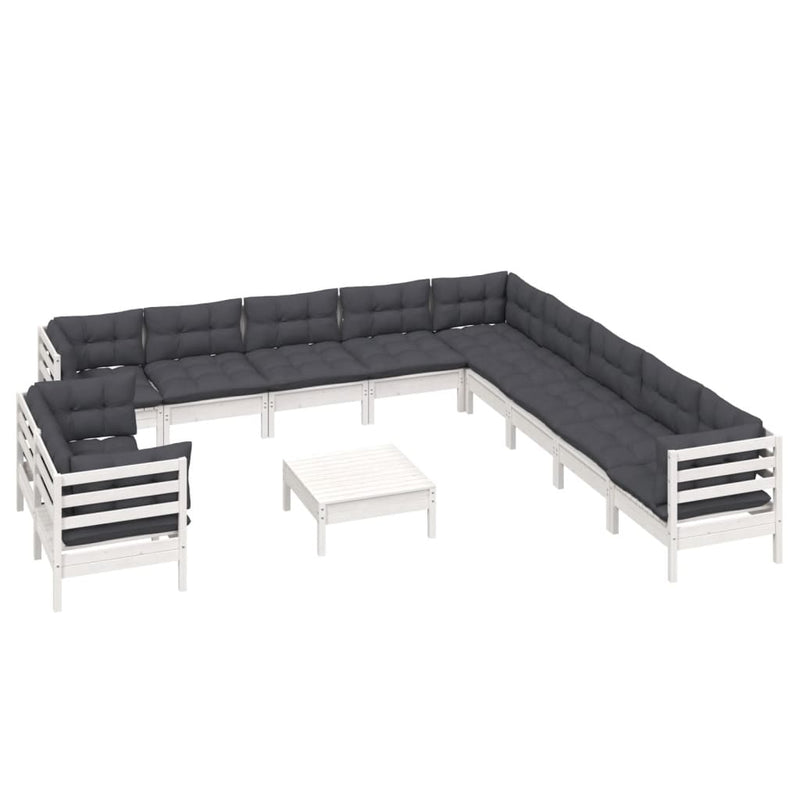 vidaXL 12 Piece Garden Lounge Set with Cushions White Solid Pinewood