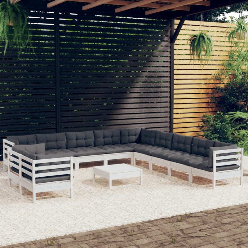 vidaXL 12 Piece Garden Lounge Set with Cushions White Solid Pinewood