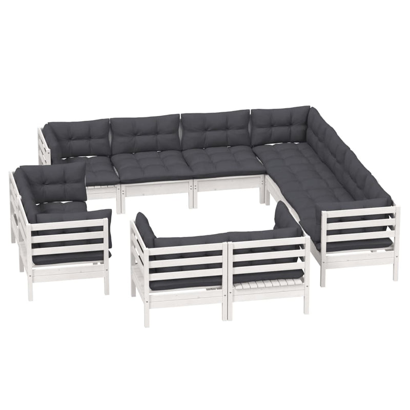 vidaXL 11 Piece Garden Lounge Set with Cushions White Solid Pinewood
