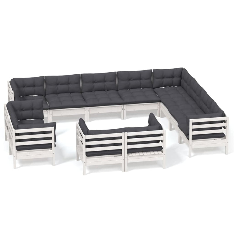 vidaXL 12 Piece Garden Lounge Set with Cushions White Solid Pinewood