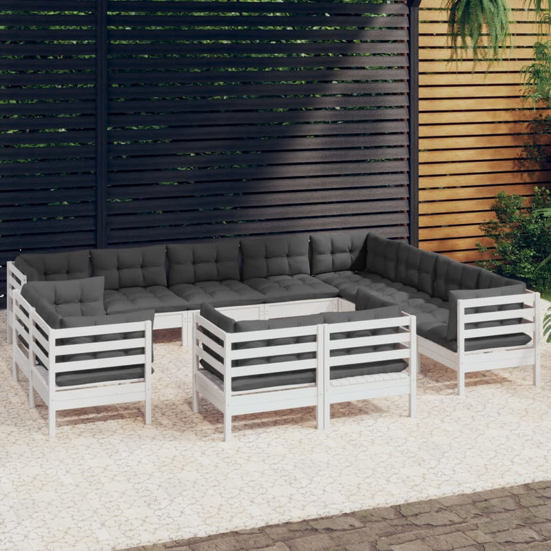vidaXL 12 Piece Garden Lounge Set with Cushions White Solid Pinewood
