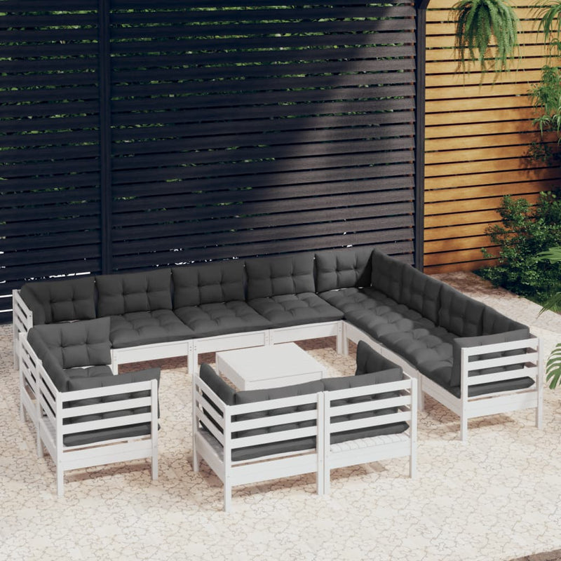 vidaXL 13 Piece Garden Lounge Set with Cushions White Solid Pinewood