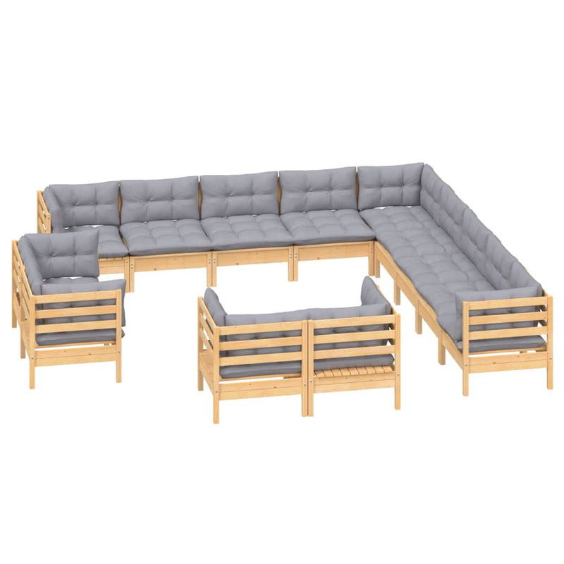 vidaXL 13 Piece Garden Lounge Set with Grey Cushions Solid Pinewood