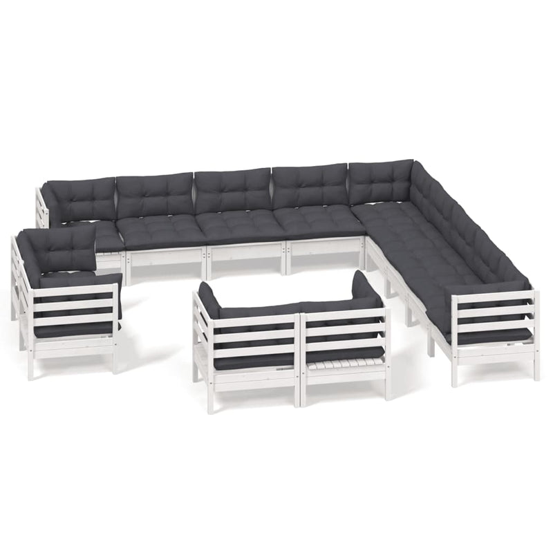 vidaXL 13 Piece Garden Lounge Set with Cushions White Solid Pinewood