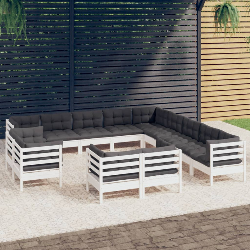 vidaXL 13 Piece Garden Lounge Set with Cushions White Solid Pinewood