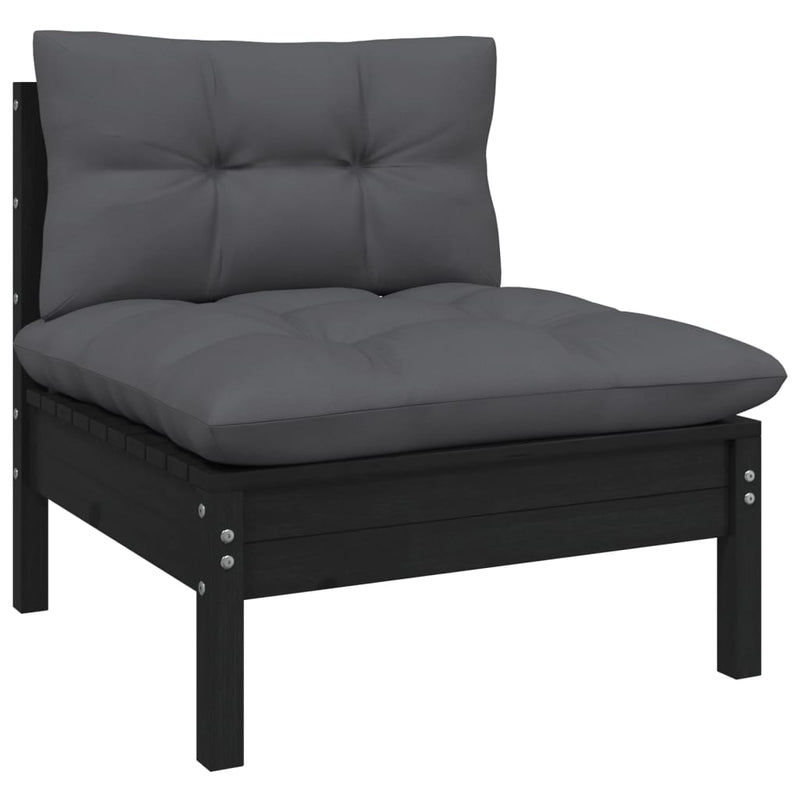 vidaXL 14 Piece Garden Lounge Set with Cushions Black Solid Pinewood