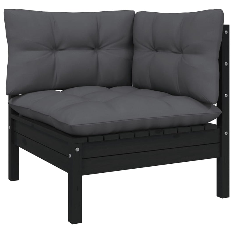 vidaXL 14 Piece Garden Lounge Set with Cushions Black Solid Pinewood