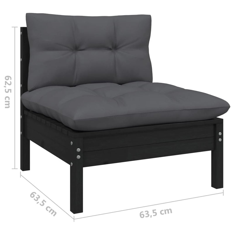 vidaXL 14 Piece Garden Lounge Set with Cushions Black Solid Pinewood