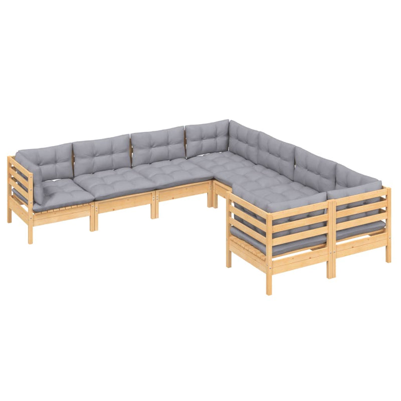 vidaXL 8 Piece Garden Lounge Set with Grey Cushions Solid Pinewood