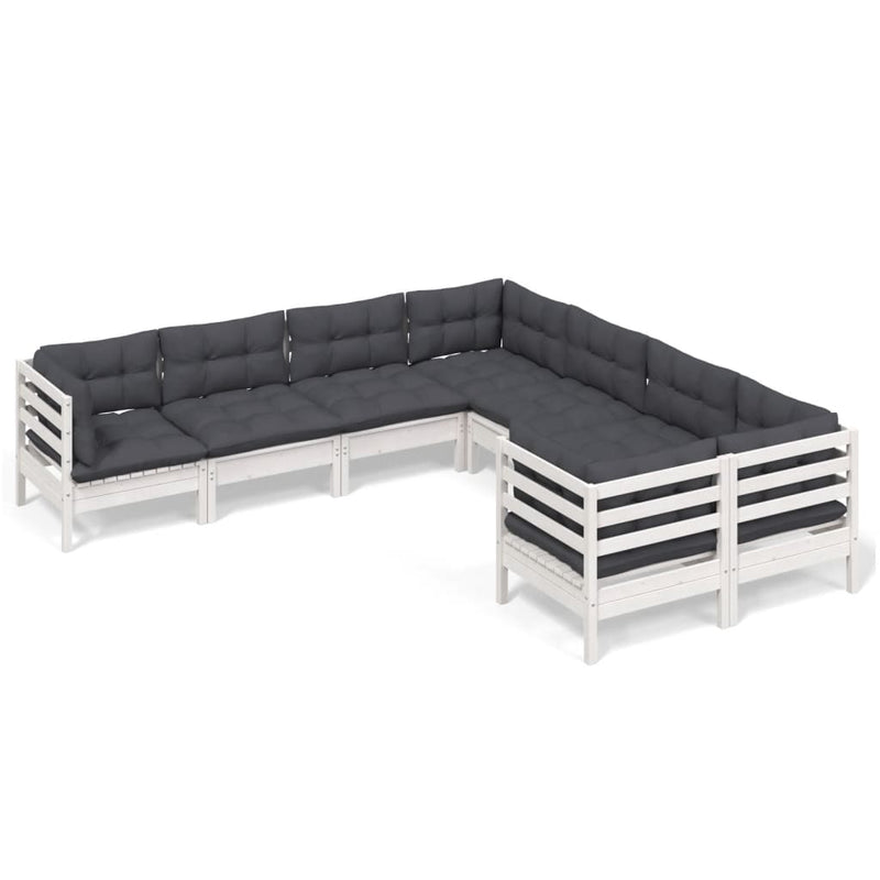 vidaXL 8 Piece Garden Lounge Set with Cushions White Solid Pinewood