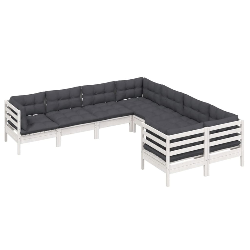 vidaXL 8 Piece Garden Lounge Set with Cushions White Solid Pinewood