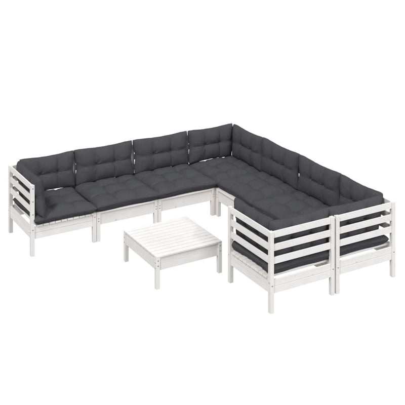 vidaXL 9 Piece Garden Lounge Set with Cushions White Pinewood