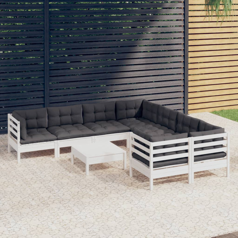 vidaXL 9 Piece Garden Lounge Set with Cushions White Pinewood