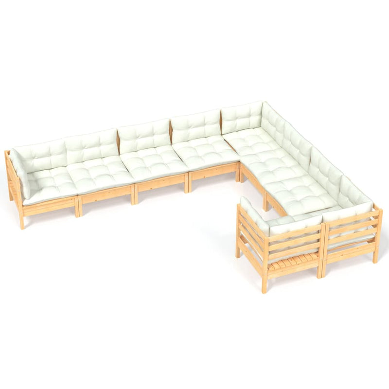 vidaXL 9 Piece Garden Lounge Set with Cream Cushions Pinewood