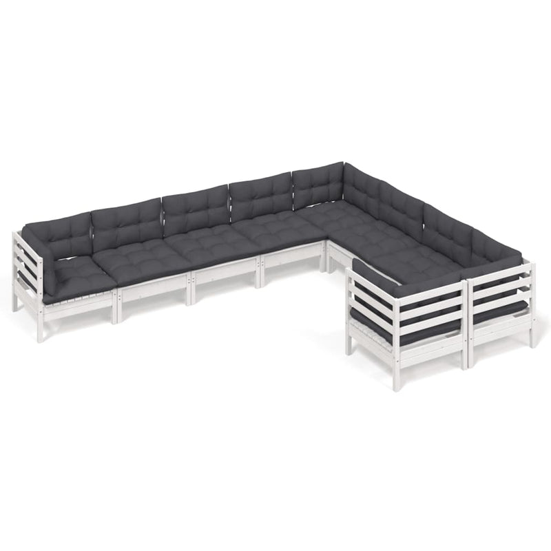 vidaXL 9 Piece Garden Lounge Set with Cushions White Pinewood
