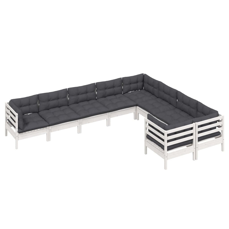 vidaXL 9 Piece Garden Lounge Set with Cushions White Pinewood