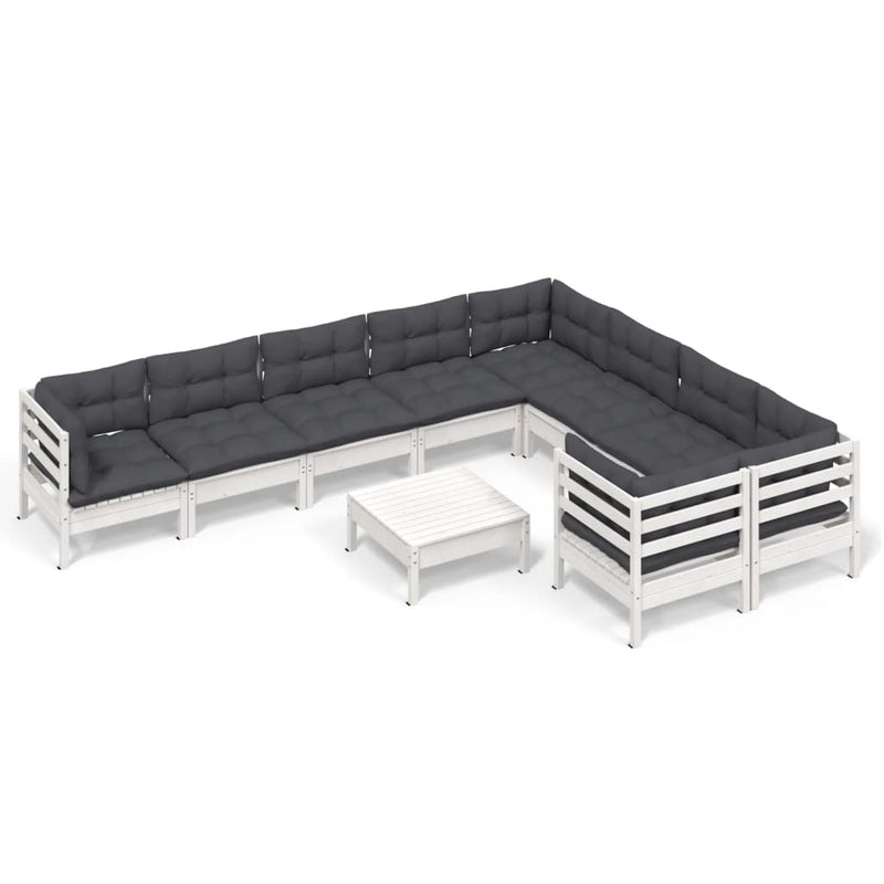 vidaXL 10 Piece Garden Lounge Set with Cushions White Pinewood