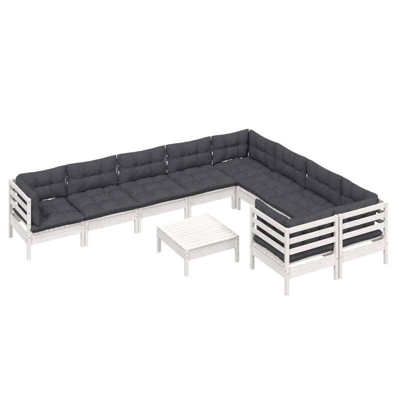 vidaXL 10 Piece Garden Lounge Set with Cushions White Pinewood
