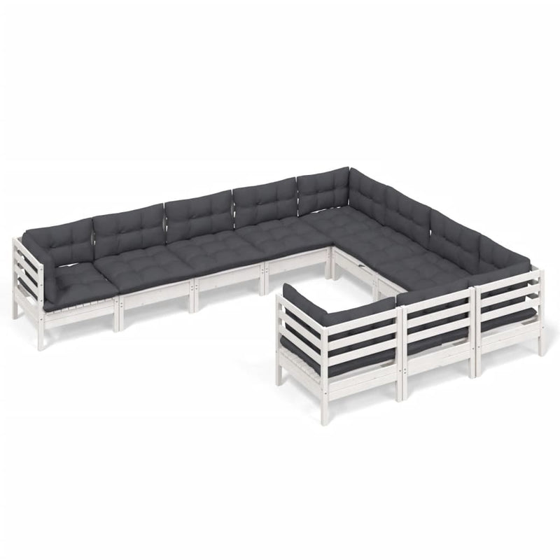 vidaXL 10 Piece Garden Lounge Set with Cushions White Pinewood