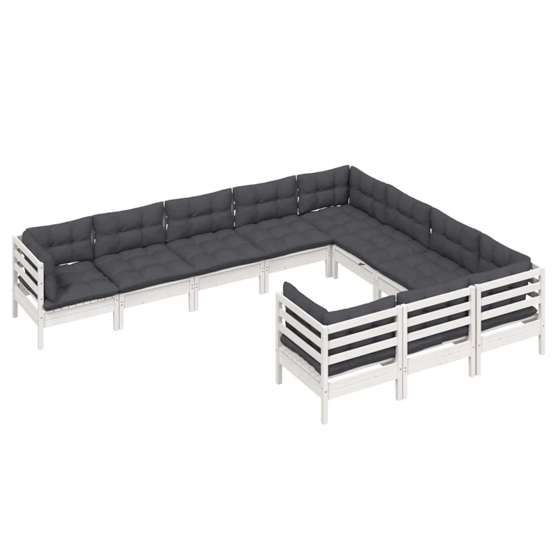 vidaXL 10 Piece Garden Lounge Set with Cushions White Pinewood
