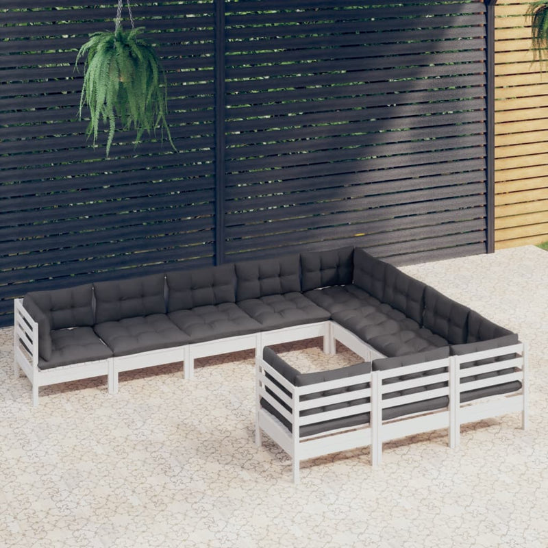 vidaXL 10 Piece Garden Lounge Set with Cushions White Pinewood