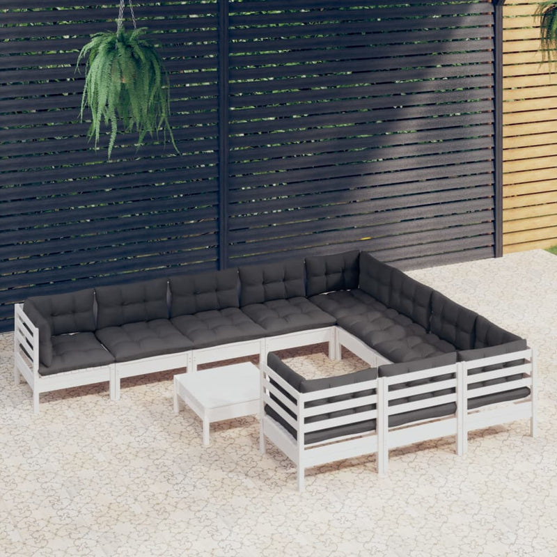 vidaXL 11 Piece Garden Lounge Set with Cushions White Pinewood