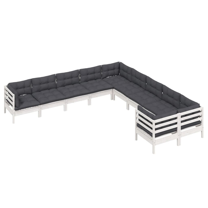 vidaXL 10 Piece Garden Lounge Set with Cushions White Pinewood