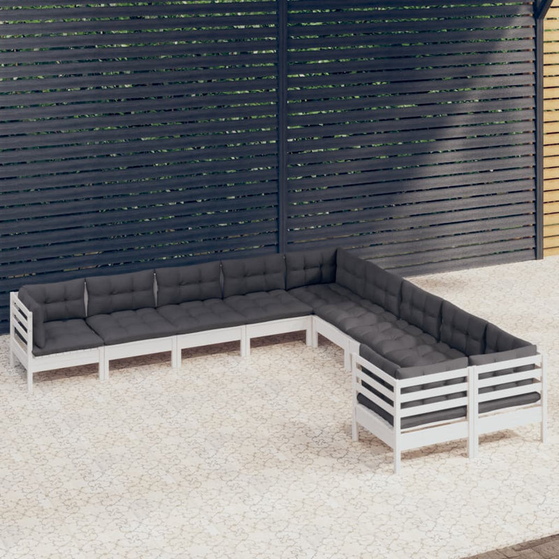 vidaXL 10 Piece Garden Lounge Set with Cushions White Pinewood