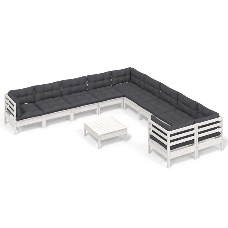 vidaXL 11 Piece Garden Lounge Set with Cushions White Pinewood