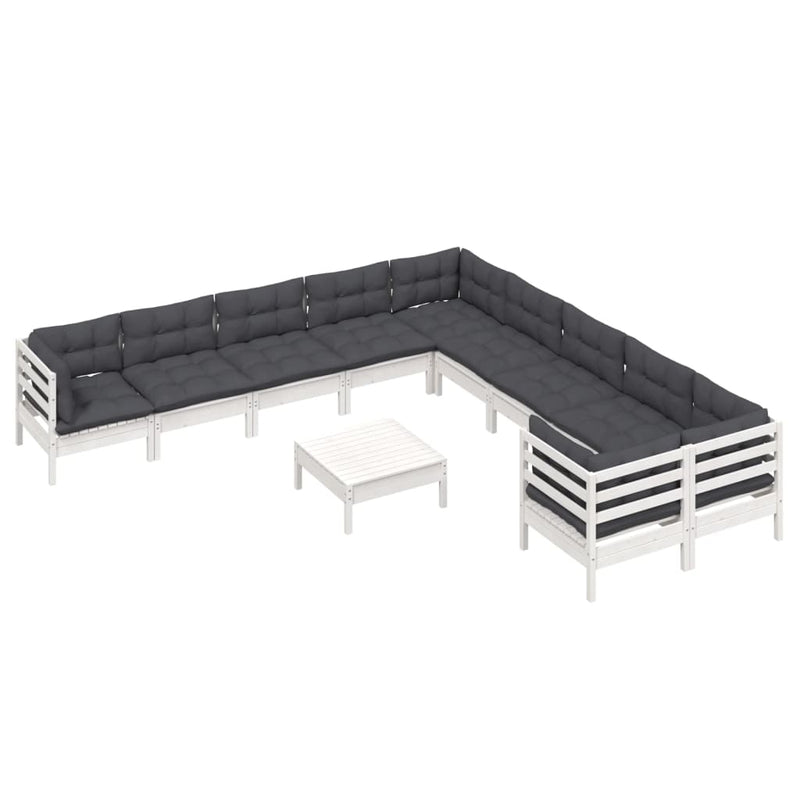 vidaXL 11 Piece Garden Lounge Set with Cushions White Pinewood